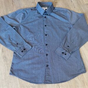 Express Men's Navy Patterned Dress Shirt